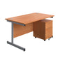 Single Upright Rectangular Desk + Mobile 2 Drawer Pedestal (FSC) | 1400 X 800 | Beech/Silver