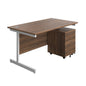 Single Upright Rectangular Desk + Mobile 2 Drawer Pedestal (FSC) | 1400 X 800 | Dark Walnut/White