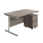 Single Upright Rectangular Desk + Mobile 2 Drawer Pedestal (FSC) | 1400 X 800 | Grey Oak/White