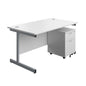 Single Upright Rectangular Desk + Mobile 2 Drawer Pedestal (FSC) | 1400 X 800 | White/Silver