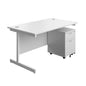 Single Upright Rectangular Desk + Mobile 2 Drawer Pedestal (FSC) | 1400 X 800 | White/White