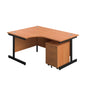 Single Upright Left Hand Radial Desk + Mobile 3 Drawer Pedestal (FSC) | 1600 X 1200 | Beech/Black