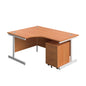 Single Upright Left Hand Radial Desk + Mobile 3 Drawer Pedestal (FSC) | 1600 X 1200 | Beech/White