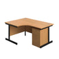 Single Upright Left Hand Radial Desk + High Mobile Pedestal 3 Drawer (FSC) | 1600 X 1200 | Nova Oak/Black