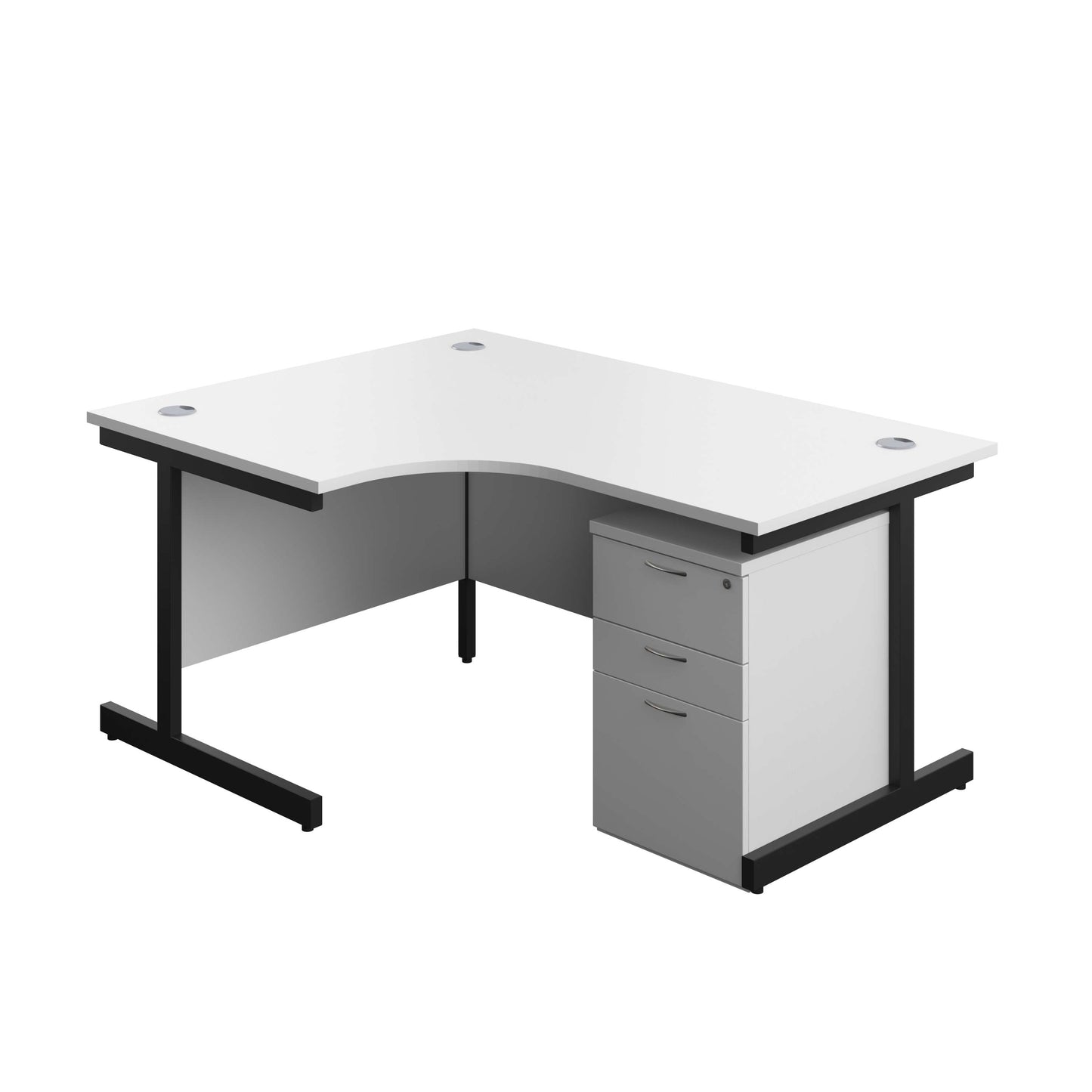 Single Upright Left Hand Radial Desk + High Mobile Pedestal 3 Drawer (FSC) | 1600 X 1200 | White/Black