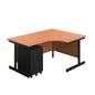 Single Upright Right Hand Radial Desk + Under Desk Steel Pedestal 3 Drawers (FSC) | 1600 X 1200 | Beech/Black