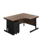 Single Upright Right Hand Radial Desk + Under Desk Steel Pedestal 3 Drawers (FSC) | 1600 X 1200 | Dark Walnut/Black