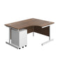 Single Upright Right Hand Radial Desk + Under Desk Steel Pedestal 3 Drawers (FSC) | 1600 X 1200 | Dark Walnut/White