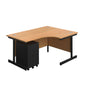 Single Upright Right Hand Radial Desk + Under Desk Steel Pedestal 3 Drawers (FSC) | 1600 X 1200 | Nova Oak/Black