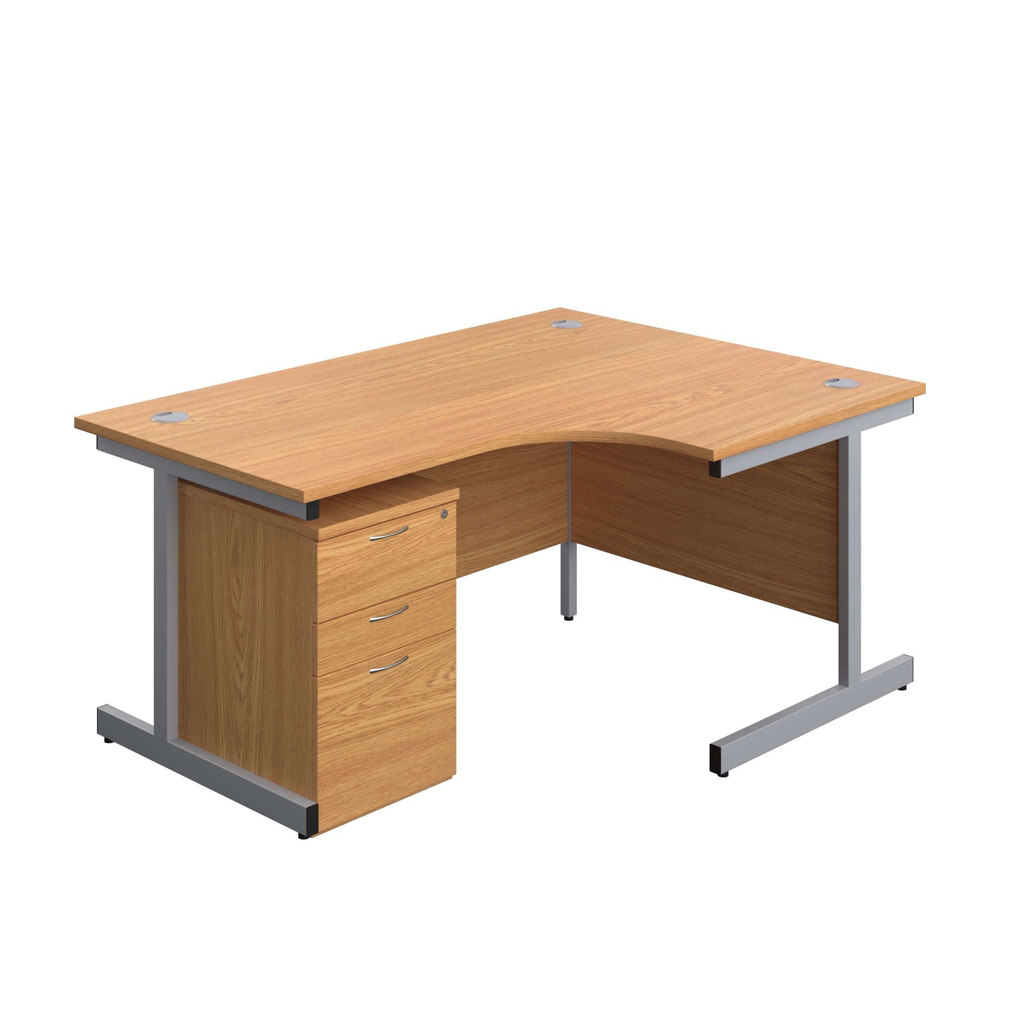 Single Upright Right Hand Radial Desk + High Mobile Pedestal 3 Drawer (FSC) | 1600 X 1200 | Nova Oak/Silver