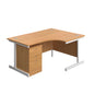 Single Upright Right Hand Radial Desk + High Mobile Pedestal 3 Drawer (FSC) | 1600 X 1200 | Nova Oak/White