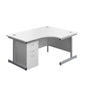 Single Upright Right Hand Radial Desk + High Mobile Pedestal 3 Drawer (FSC) | 1600 X 1200 | White/Silver