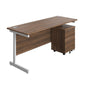 Single Upright Rectangular Desk + Mobile 2 Drawer Pedestal (FSC) | 1600 X 600 | Dark Walnut/White