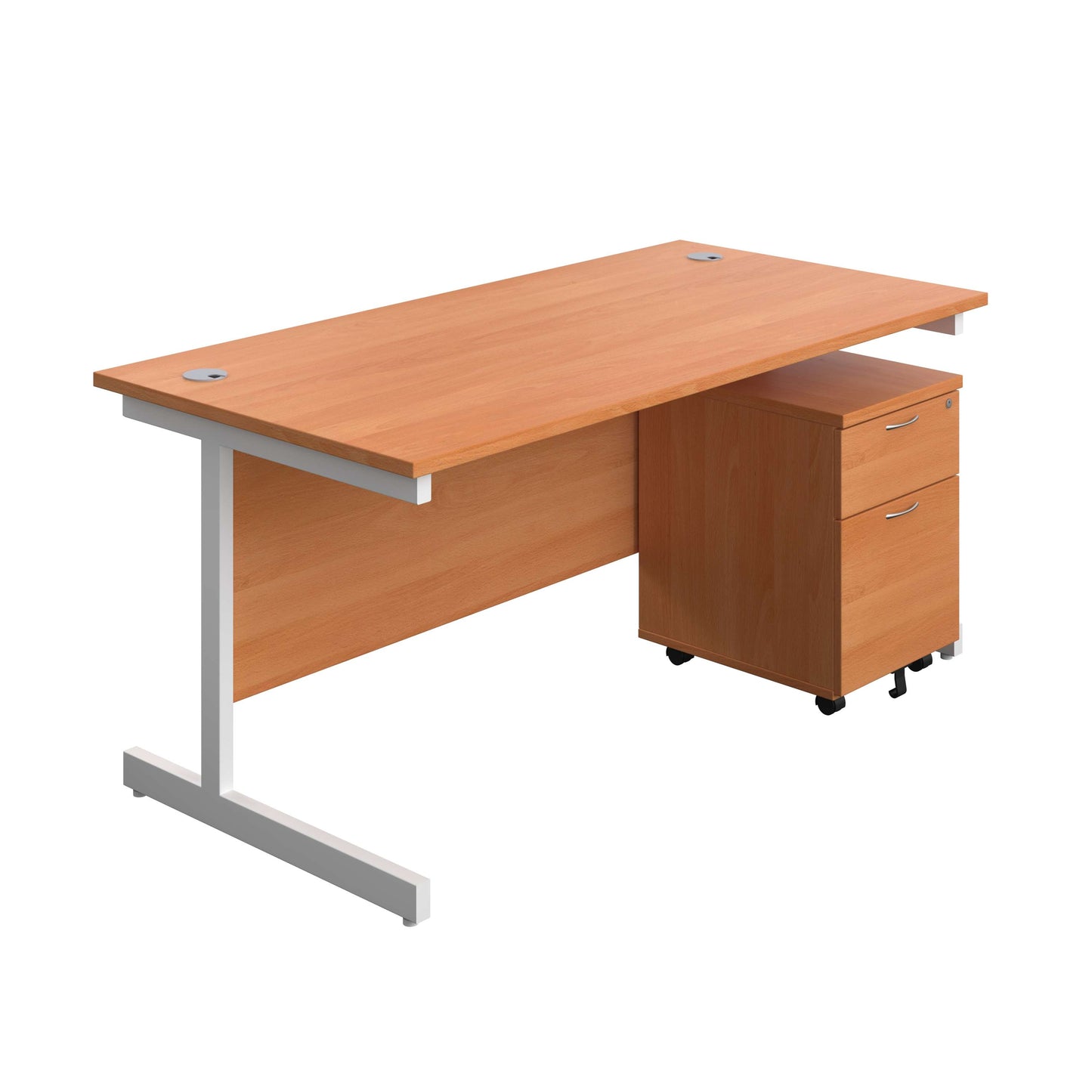 Single Upright Rectangular Desk + Mobile 2 Drawer Pedestal (FSC) | 1600 X 800 | Beech/White