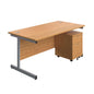 Single Upright Rectangular Desk + Mobile 2 Drawer Pedestal (FSC) | 1600 X 800 | Nova Oak/Silver