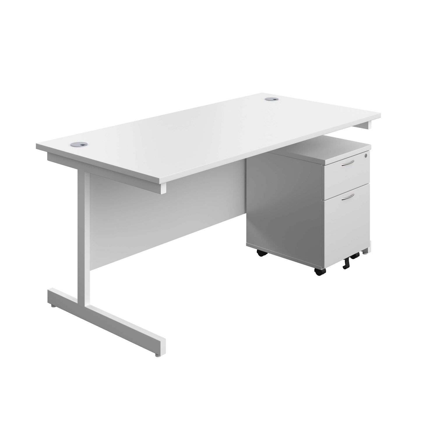 Single Upright Rectangular Desk + Mobile 2 Drawer Pedestal (FSC) | 1600 X 800 | White/White