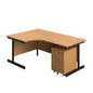 Single Upright Left Hand Radial Desk + Mobile 2 Drawer Pedestal (FSC) | 1800 X 1200 | Nova Oak/Black