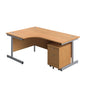 Single Upright Left Hand Radial Desk + Mobile 2 Drawer Pedestal (FSC) | 1800 X 1200 | Nova Oak/Silver