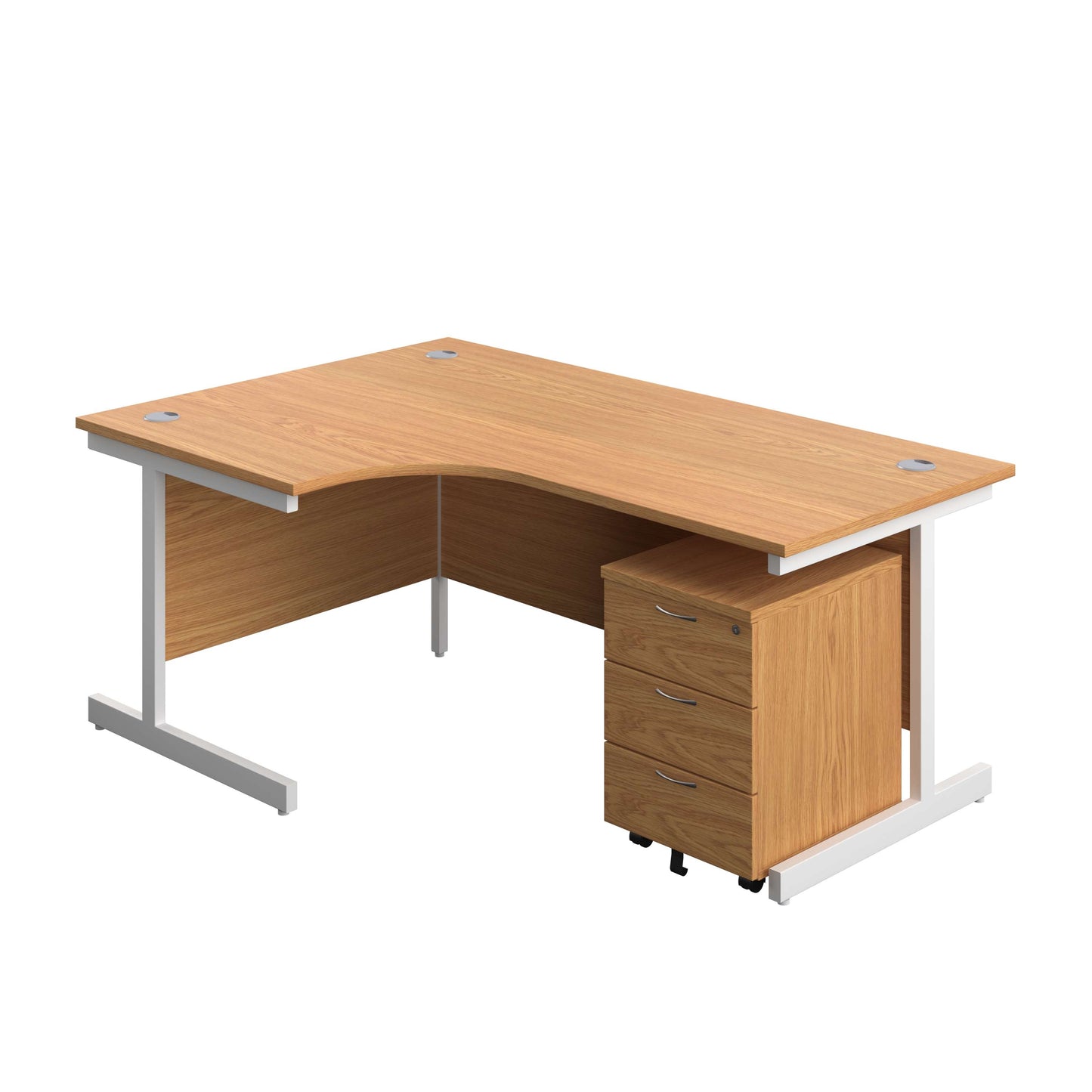 Single Upright Left Hand Radial Desk + Mobile 3 Drawer Pedestal (FSC) | 1800 X 1200 | Nova Oak/White