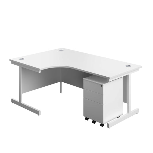 Single Upright Left Hand Radial Desk + Under Desk Steel Pedestal 3 Drawers (FSC) | 1800 X 1200 | White/White