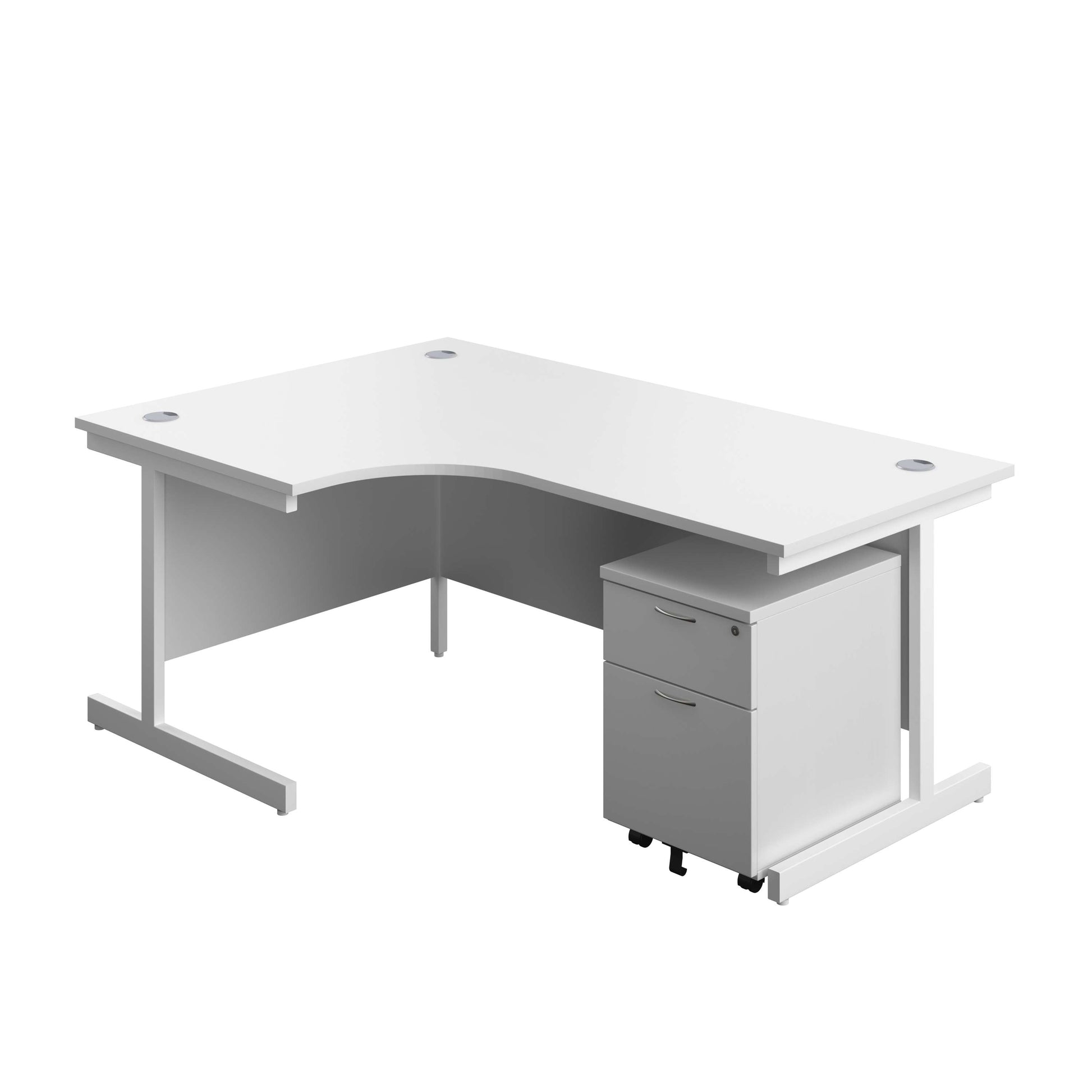 Single Upright Left Hand Radial Desk + Mobile 2 Drawer Pedestal (FSC) | 1800 X 1200 | White/White