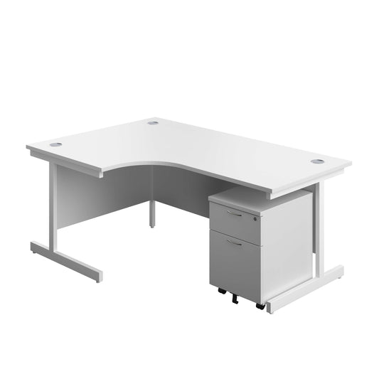 Single Upright Left Hand Radial Desk + Mobile 2 Drawer Pedestal (FSC) | 1800 X 1200 | White/White