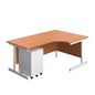 Single Upright Right Hand Radial Desk + Under Desk Steel Pedestal 3 Drawers (FSC) | 1800 X 1200 | Beech/White