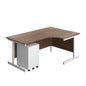 Single Upright Right Hand Radial Desk + Under Desk Steel Pedestal 3 Drawers (FSC) | 1800 X 1200 | Dark Walnut/White