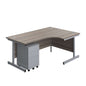 Single Upright Right Hand Radial Desk + Under Desk Steel Pedestal 3 Drawers (FSC) | 1800 X 1200 | Grey Oak/Silver