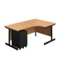 Single Upright Right Hand Radial Desk + Under Desk Steel Pedestal 3 Drawers (FSC) | 1800 X 1200 | Nova Oak/Black