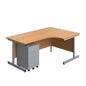 Single Upright Right Hand Radial Desk + Under Desk Steel Pedestal 3 Drawers (FSC) | 1800 X 1200 | Nova Oak/Silver