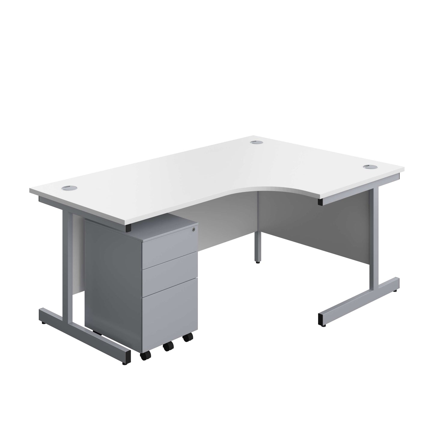 Single Upright Right Hand Radial Desk + Under Desk Steel Pedestal 3 Drawers (FSC) | 1800 X 1200 | White/Silver