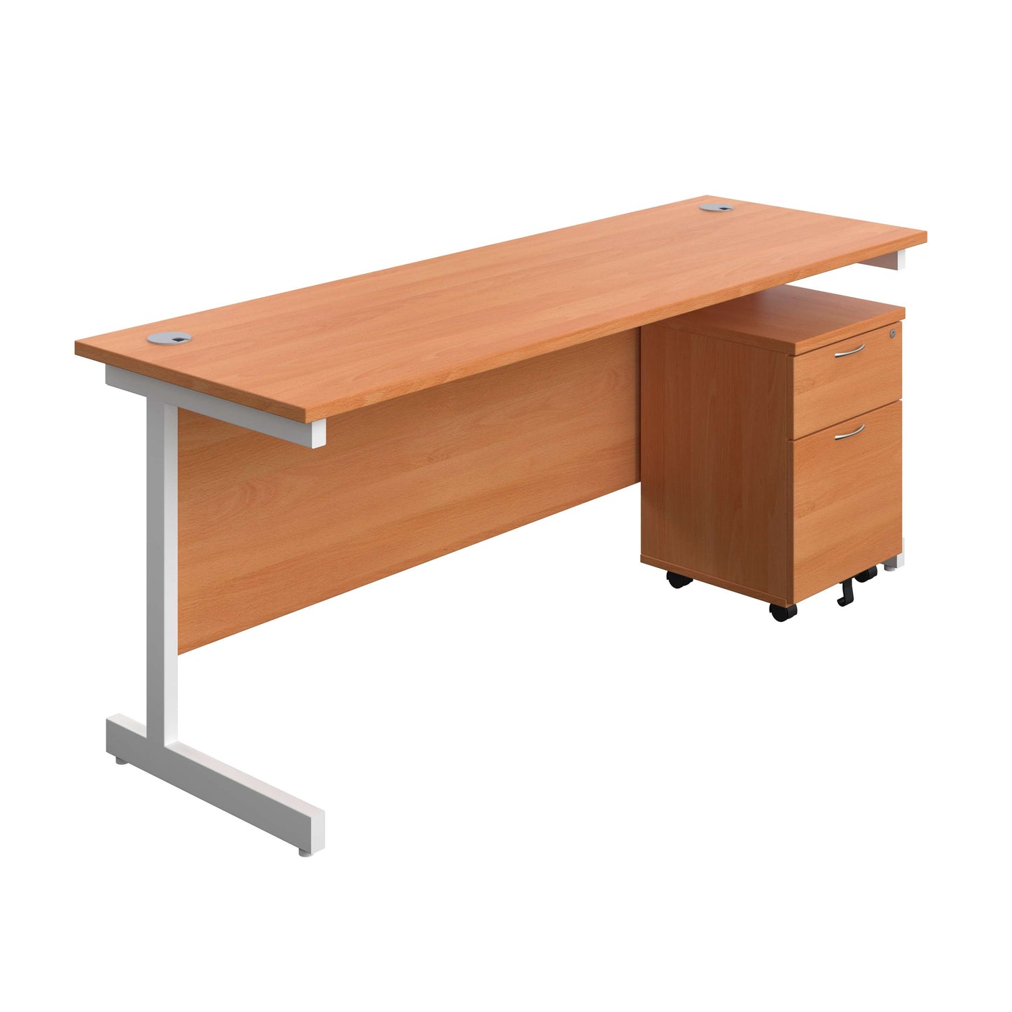 Single Upright Rectangular Desk + Mobile 2 Drawer Pedestal (FSC) | 1800 X 600 | Beech/White