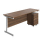 Single Upright Rectangular Desk + Mobile 2 Drawer Pedestal (FSC) | 1800 X 600 | Dark Walnut/White