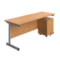 Single Upright Rectangular Desk + Mobile 2 Drawer Pedestal (FSC) | 1800 X 600 | Nova Oak/Silver