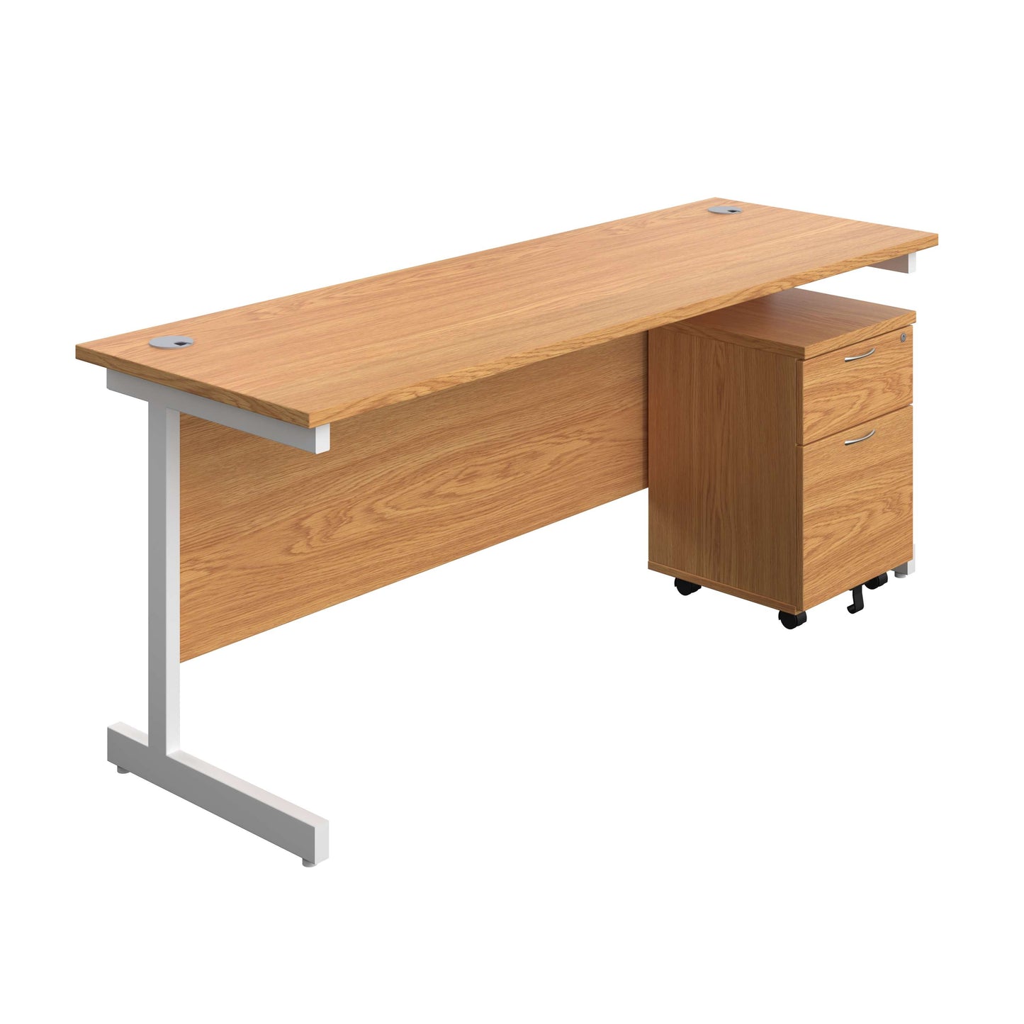 Single Upright Rectangular Desk + Mobile 2 Drawer Pedestal (FSC) | 1800 X 600 | Nova Oak/White