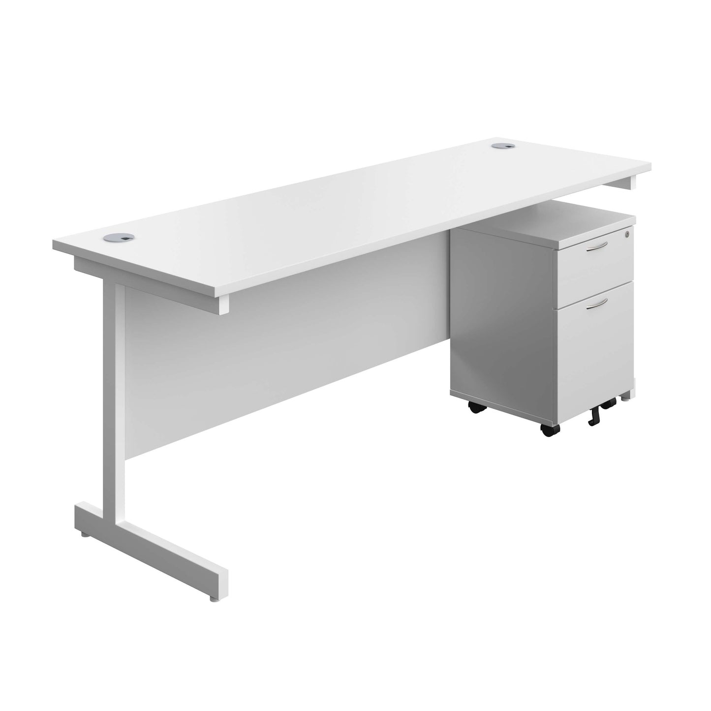 Single Upright Rectangular Desk + Mobile 2 Drawer Pedestal (FSC) | 1800 X 600 | White/White