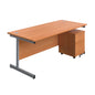 Single Upright Rectangular Desk + Mobile 2 Drawer Pedestal (FSC) | 1800 X 800 | Beech/Silver