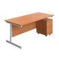 Single Upright Rectangular Desk + Mobile 2 Drawer Pedestal (FSC) | 1800 X 800 | Beech/White