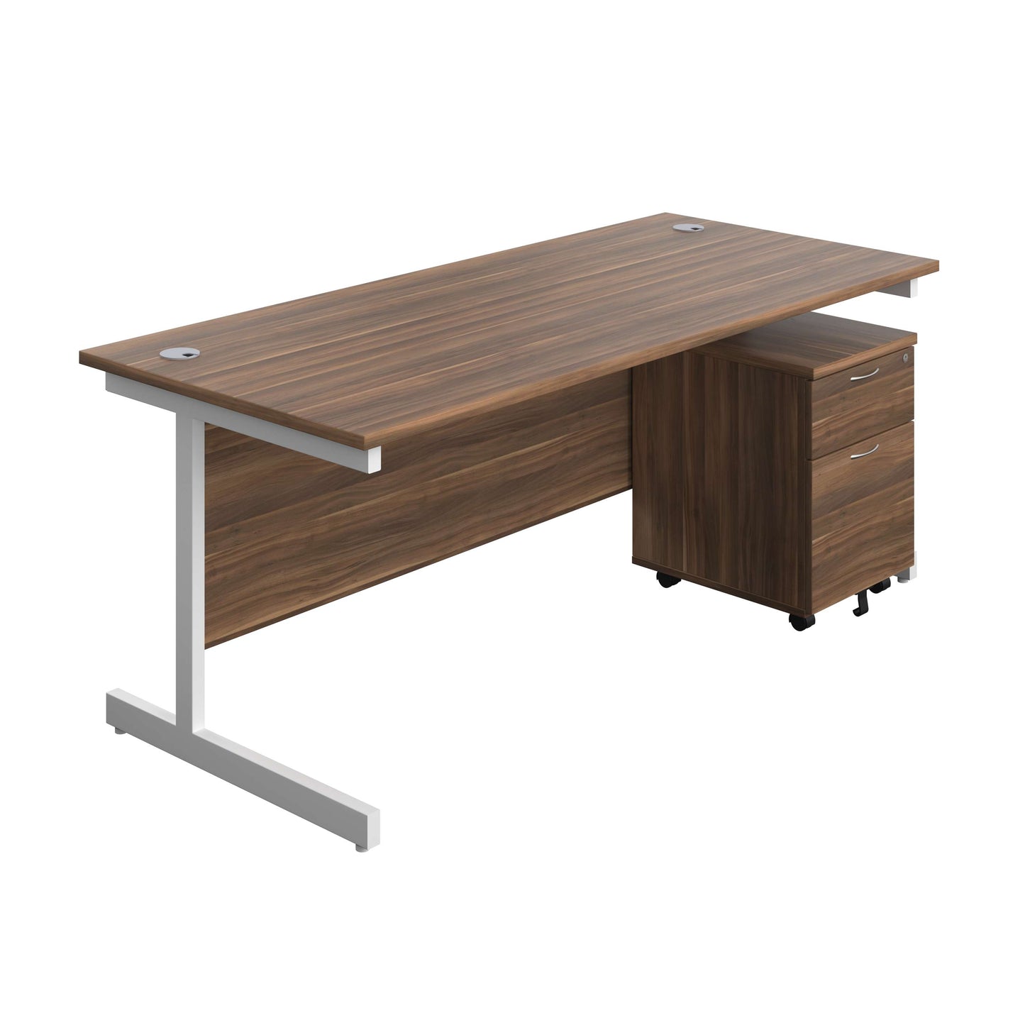 Single Upright Rectangular Desk + Mobile 2 Drawer Pedestal (FSC) | 1800 X 800 | Dark Walnut/White