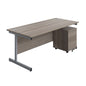 Single Upright Rectangular Desk + Mobile 2 Drawer Pedestal (FSC) | 1800 X 800 | Grey Oak/Silver