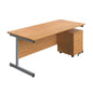 Single Upright Rectangular Desk + Mobile 2 Drawer Pedestal (FSC) | 1800 X 800 | Nova Oak/Silver