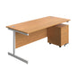 Single Upright Rectangular Desk + Mobile 2 Drawer Pedestal (FSC) | 1800 X 800 | Nova Oak/White