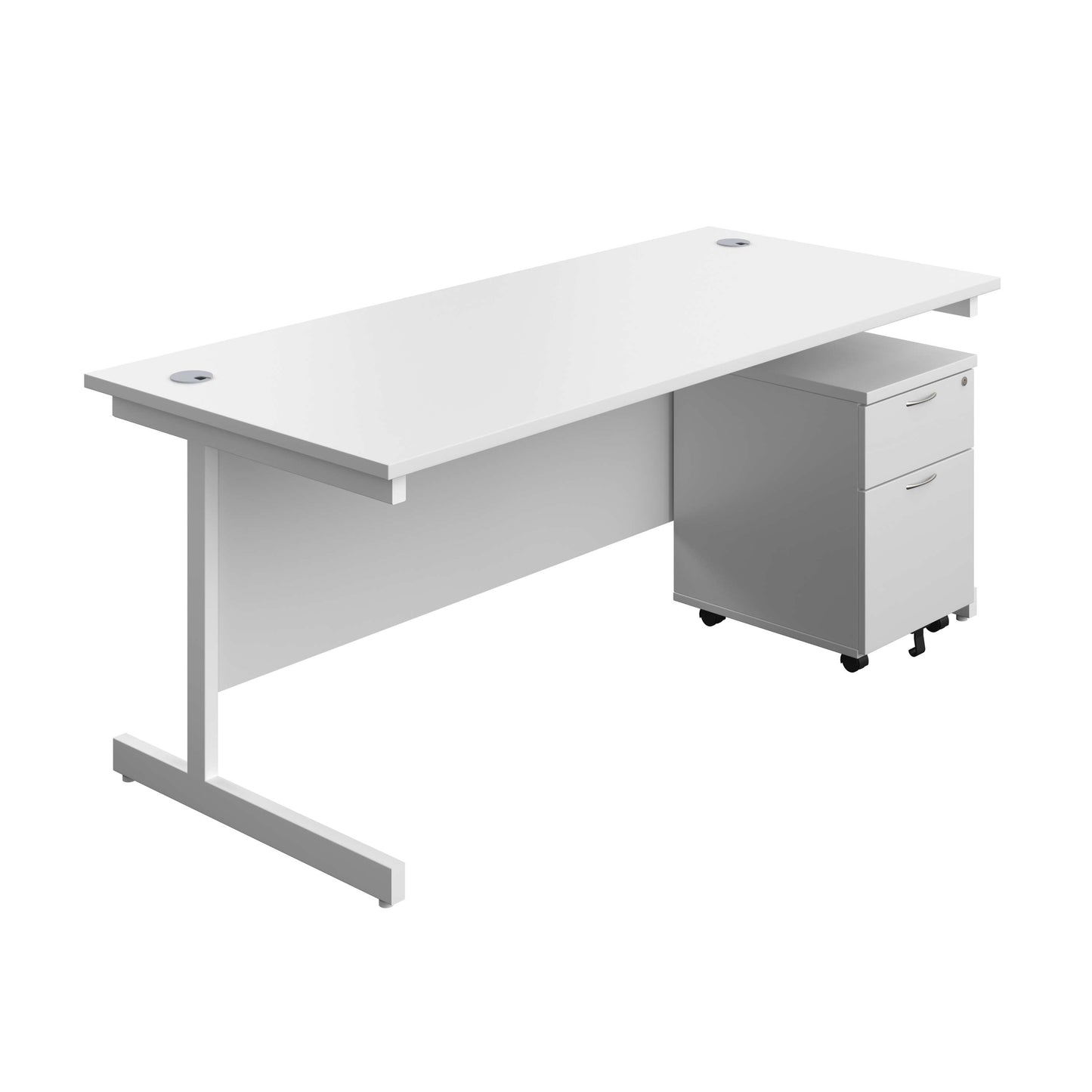 Single Upright Rectangular Desk + Mobile 2 Drawer Pedestal (FSC) | 1800 X 800 | White/White