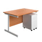 Single Upright Rectangular Desk + Under Desk Steel Pedestal 3 Drawers (FSC) | 1200 X 800 | Beech/White