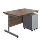 Single Upright Rectangular Desk + Under Desk Steel Pedestal 3 Drawers (FSC) | 1200 X 800 | Dark Walnut/Silver