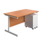 Single Upright Rectangular Desk + Under Desk Steel Pedestal 3 Drawers (FSC) | 1400 X 800 | Beech/White