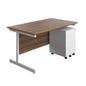 Single Upright Rectangular Desk + Under Desk Steel Pedestal 3 Drawers (FSC) | 1400 X 800 | Dark Walnut/White