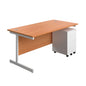 Single Upright Rectangular Desk + Under Desk Steel Pedestal 3 Drawers (FSC) | 1600 X 800 | Beech/White