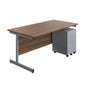 Single Upright Rectangular Desk + Under Desk Steel Pedestal 3 Drawers (FSC) | 1600 X 800 | Dark Walnut/Silver